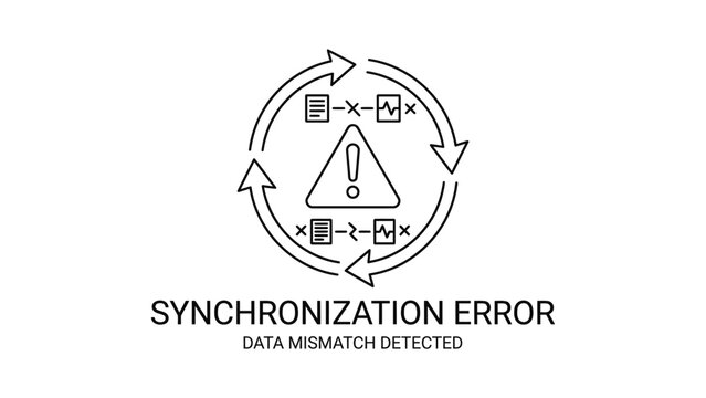 Synchronization error icon representing data mismatch in information systems.