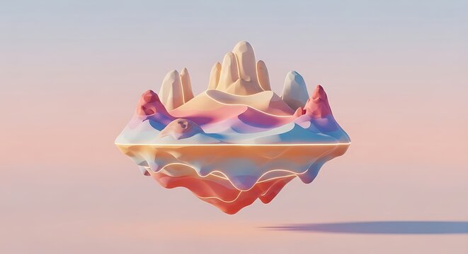 3d mountain landscape with reflection at sunrise