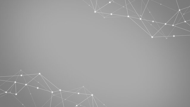 Gray Technology Network Background with Copy Space, Abstract Connected Lines and Nodes, Digital Communication Banner