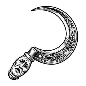 Celestial sickle with weeping face handle design.