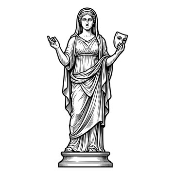 Classical muse goddess holding a drama mask illustration