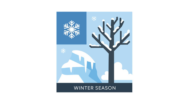 Snowflake on blue background with tree.