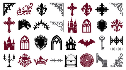 Gothic Ornaments Collection: Crosses, Castles, Bats, Skulls, Keys © KunFhayakun
