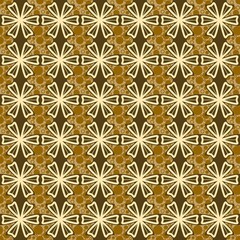 Fototapeta premium Cream and dark brown abstract floral seamless pattern with circles. 