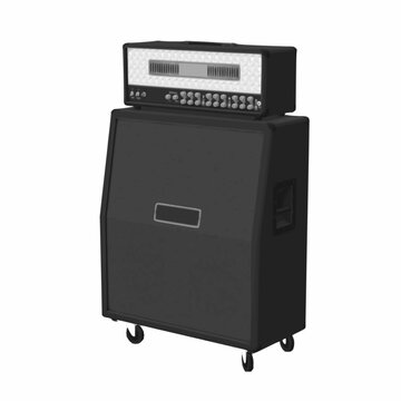 Guitar amplifier stack with speaker cabinet isolated on white background, realistic music equipment, professional audio amplifier, detailed illustration