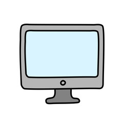 Fototapeta premium Hand drawn cute computer monitor icon doodle vector desktop screen filled line art