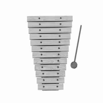 Vertical xylophone with mallet isolated on white background, realistic percussion instrument, detailed musical instrument illustration