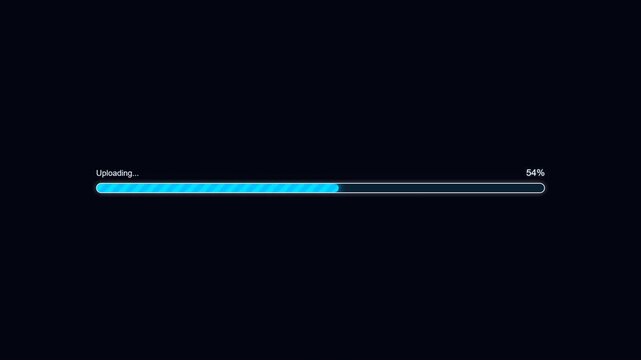 4K Blue Striped Loading Bar Animation with white frame from 0 to 100 percent. Sci-fi data processing and secure network connection concept.