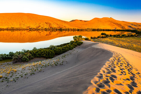 Scenic Golden Sand Dunes Reflection Sunset Bruneau Dunes Idaho