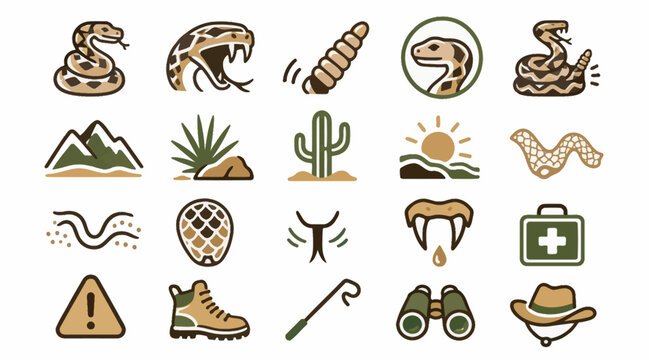 Collection of desert adventure and wildlife icons.