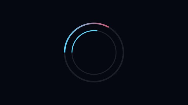 Minimalist circular loading animation with gradient progress bar on dark 4k background, circle