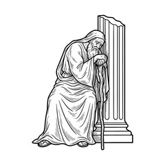 Fototapeta premium Elderly Greek philosopher leaning on stone column.