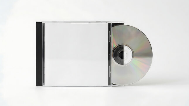 A shiny CD protrudes from its open case on a plain surface