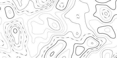 Black and white topographic contour lines background. Seamless geometric map pattern for travel location, geographic layout and abstract nature overlay. © Bardi Stock