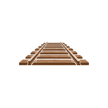 Wooden Railway Tracks Perspective View Illustration Featuring Detailed Brown Ties and Metal Rails for Transportation Design Concept