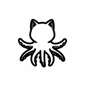 Cat Octopus Hybrid Icon, Cute Octocat Vector Illustration on White Background