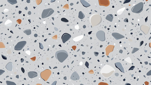 Seamless Light Gray Terrazzo Stone Texture with Grey Marble Chips, Polished Concrete Surface for Architectural Interior Design Background