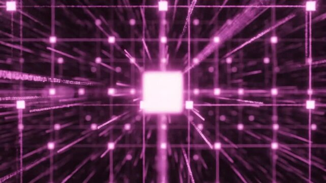 Glowing purple digital grid lines moving through cyberspace in this abstract animated motion video for futuristic technology and data backgrounds