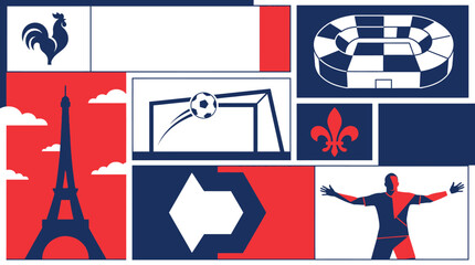 The soccer player in red and blue uniform is celebrating near Eiffel Tower with various French symbols around. © Fendi