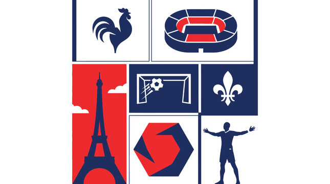 Vibrant collage of French sports symbols and landmarks in Parisian setting