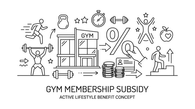 Gym membership subsidy and employee active lifestyle benefit concept.