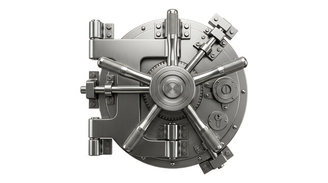 Heavy Steel Bank Vault Door With Secure Locking Mechanism.