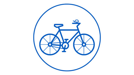 Blue bicycle icon with snail on handlebars in a circle, simple line art © hauio