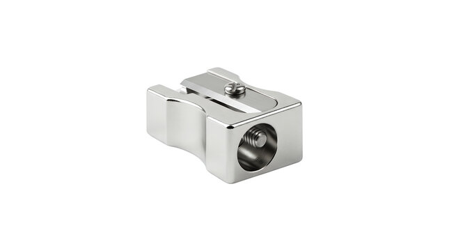 Metallic pencil sharpener isolated on a white background.