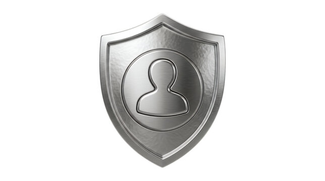 Metallic shield icon representing personal data protection and digital security concept.