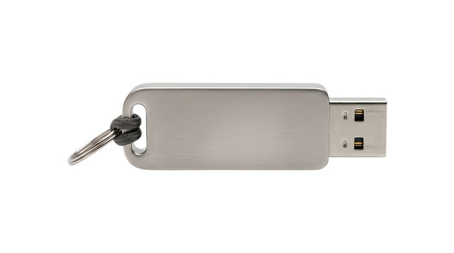 Metallic USB flash drive for data storage and file transfer.