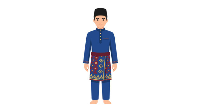 Smiling Man in Traditional Baju Melayu Attire Vector Illustration