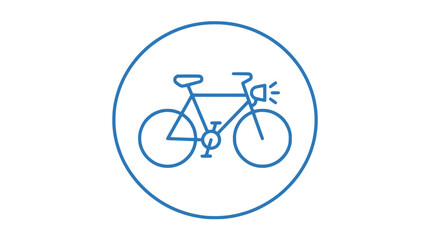 Fototapeta premium Minimalist blue line art icon of a bicycle with headlight inside a circle