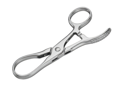 Silver metal surgical forceps on white background isolated on white background