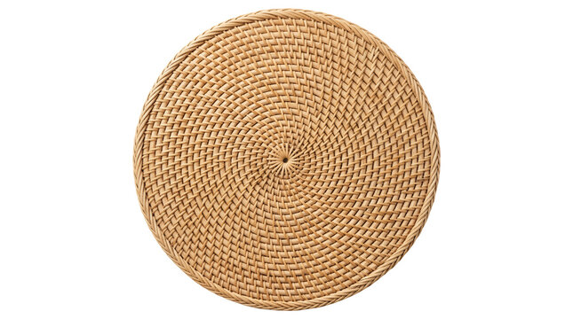 Round Woven Rattan Placemat Isolated on White Background.