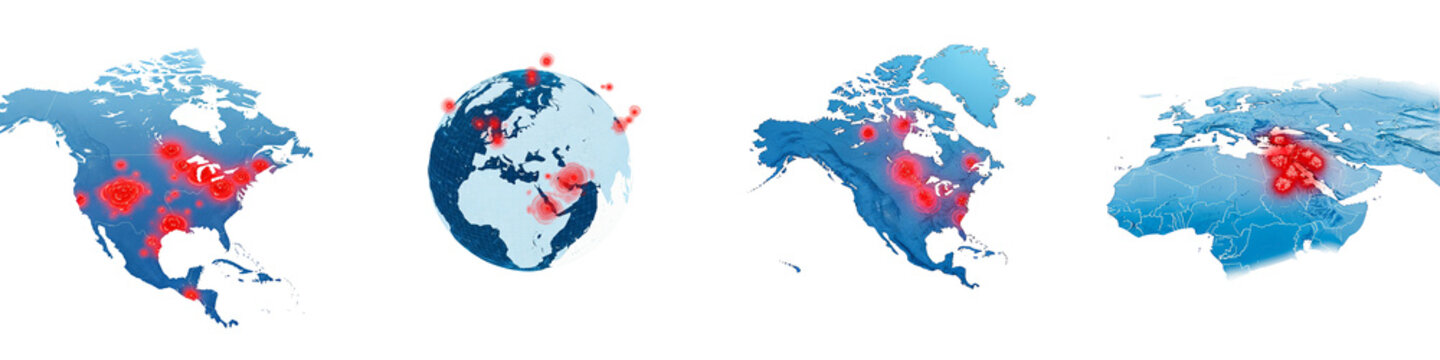 Global map and earth globe showing pandemic infection outbreak points