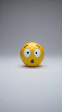 Emoji blinking vertical view then suddenly surprised, small yellow face and empty gray background for alert reaction, user response, shock message, notification, and digital emotion media use