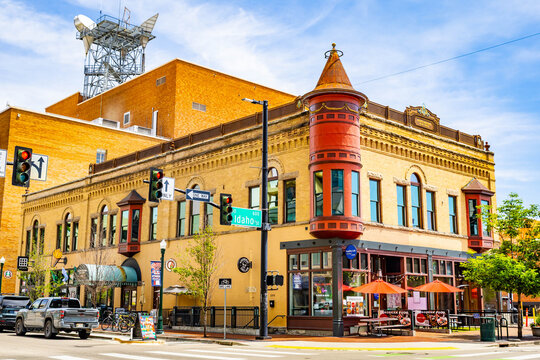 Vibrant downtown Boise buildings and stores