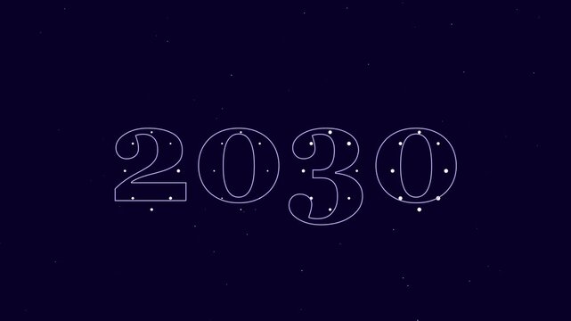 2030 new year countdown animation with glowing stars and minimalist line 4k
