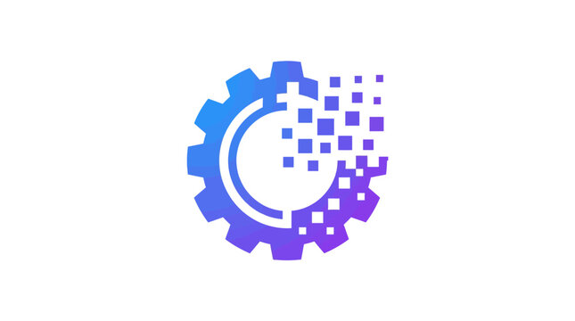 a blue and purple logo on a white background.