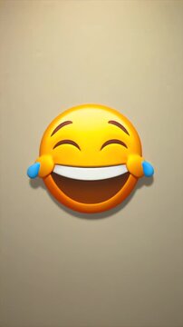 Emoji quickly changes from crying to laughing on warm background, emotional turnaround, humor response, relief reaction, social sticker, positive feedback, meme mood, chat joy for mobile messages.