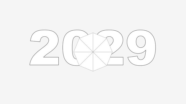 Minimalist 2029 new year celebration animation with rotating geometric umbrella 4k motion geometric
