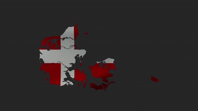 Silhouette of a map of Denmark filled with the flag of Denmark