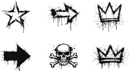 Fototapeta premium Halloween Graffiti icons with star, arrows, crown, and skull Vector Illustration Design Decoration
