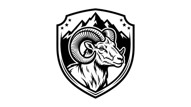 Ram Head Emblem with Mountains and Stars 1.