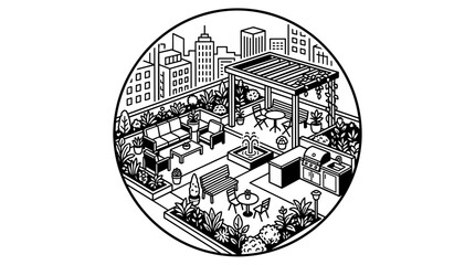Obraz premium Rooftop Garden Oasis in the City.