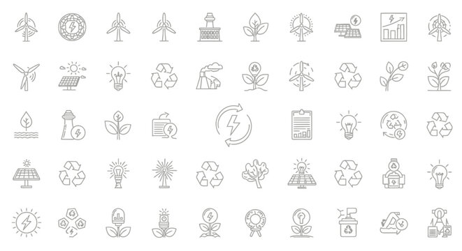 Assorted grayscale outline icons forming a diverse graphic resources icon set for design projects.