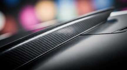 Fototapeta premium Close up of black carbon fiber spoiler on modern sports car