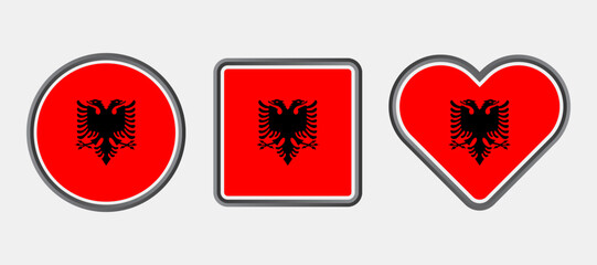 Fototapeta premium Set of Albania Flag Circle, Square and Love Vector Icon with Silver Shiny Border Frame. High Quality Vector Icon Illustration