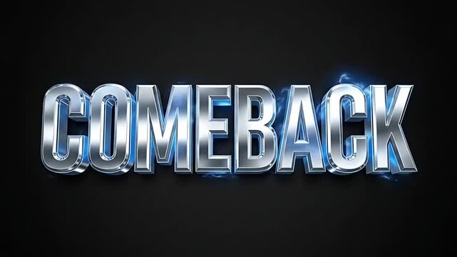 Dynamic visual sequence emphasizing a powerful comeback with glowing 3D text effects and rapid transitions