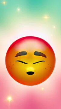 Emoji face reacting close-up from boredom to surprise, supporting reaction stickers, social media feedback, chat messaging, sudden response graphics, meme captions, and entertainment app media.